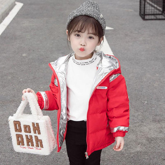 Girls' Down Jacket Short Thick White Duck Down Color Matching Warm Jacket