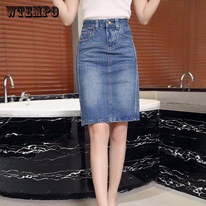 Slit Brand Split Front Ripped Denim Skirt