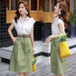 2PC Suit Stand-up Collar Short-sleeved Shirt+ Chiffon Dress Women's Summer French Retro Skirt Fabric Light and Breathable