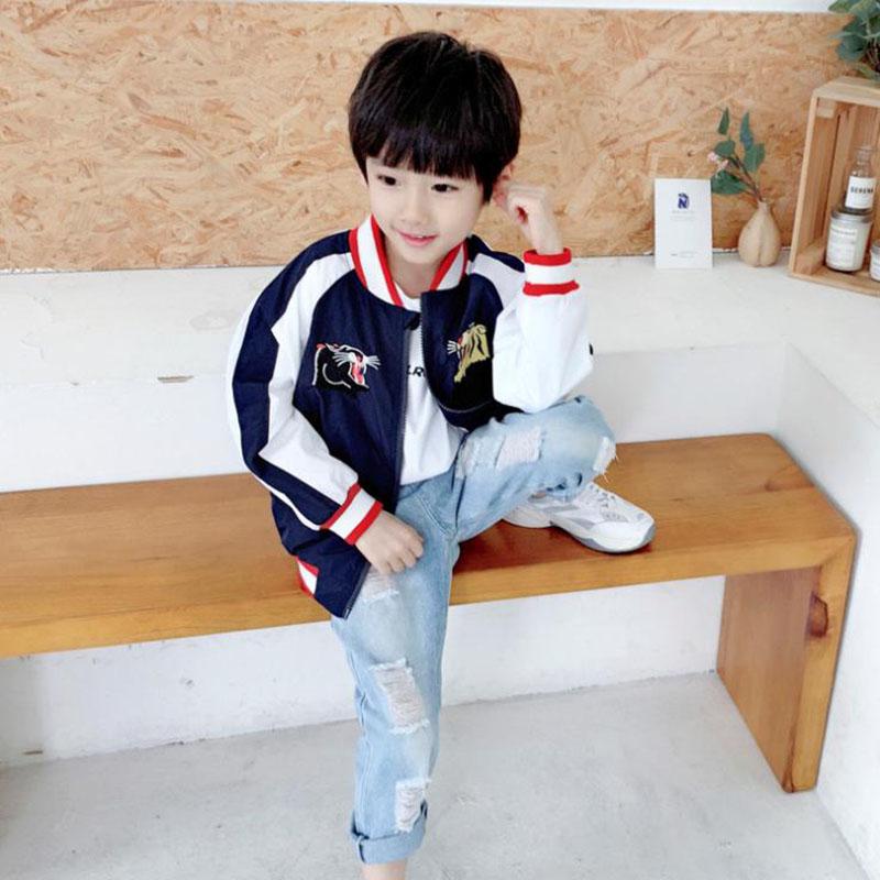 Spring and Autumn Boy and Girl Jeans Pants Children's Wear Korean Casual Pants Printing Baby Jeans Thin Ripped Jeans