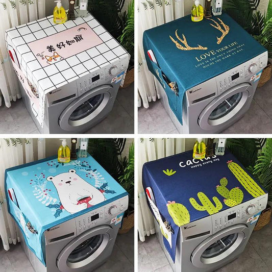 Side Pockets Refrigerator Washing Machine Dust Cover Cloth Bedside Table Cloth Cover Waterproof Microwave Oven Thick Top Cover Cloth