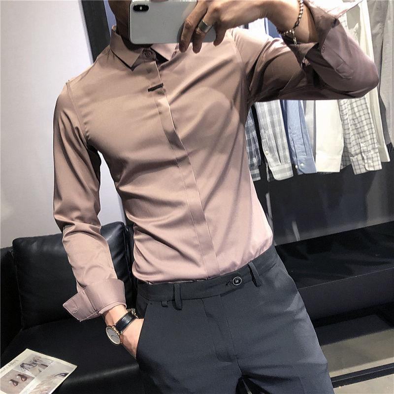 Men's Autumn and Summer Long-sleeved Thin Shirt Loose Trendy Casual Bottoming Top Business Slim Non-iron Men's Shirt