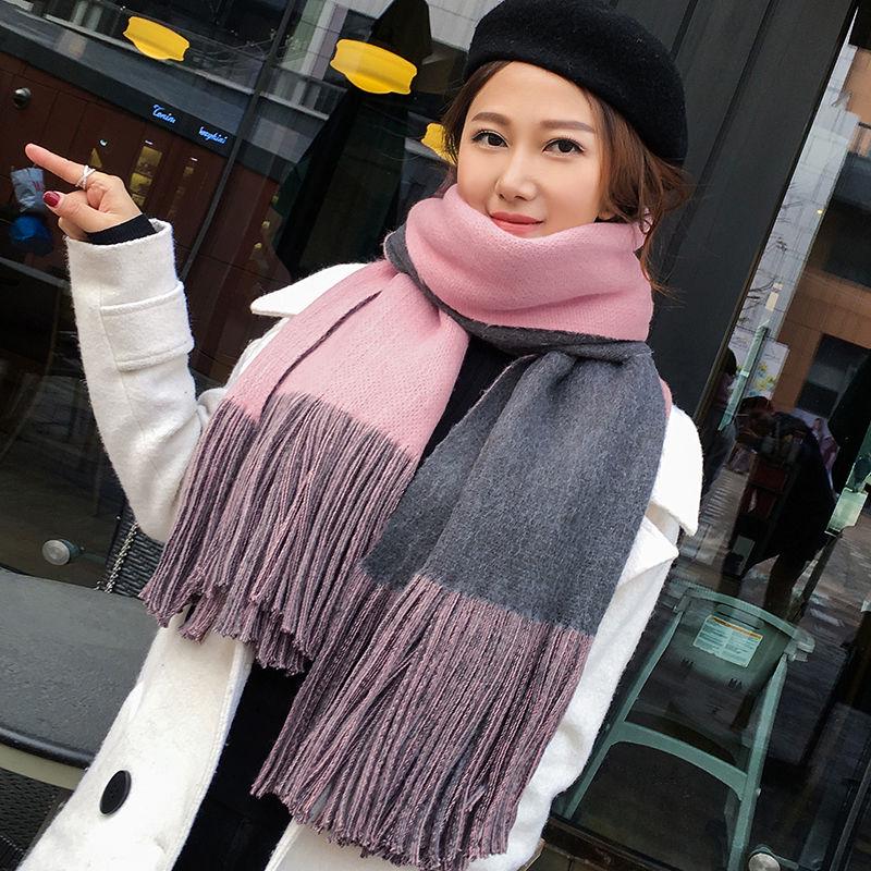 Scarfs for Women Winter Outdoor Stripe Scarves Wool Neck Warmer Pashmina Bandana Pure Hijabs