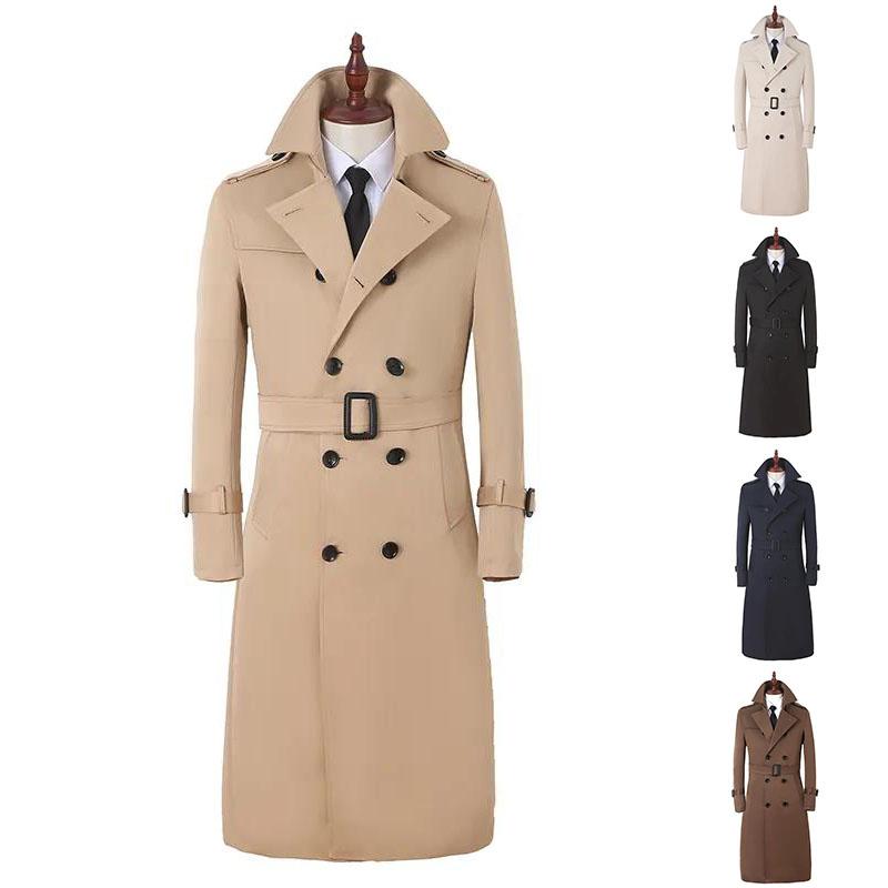 Long Over The Knee Cashmere Windbreaker V-neck Solid Color Robe Casual Slim Coat Gentleman Button Jacket Spring