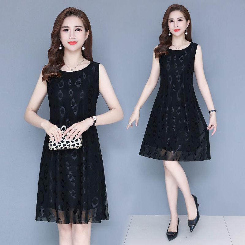 Female Summer Sleeveless Base Shirt Holiday Dress Loose Slim Vintage Elegant A-line Vacation Dress