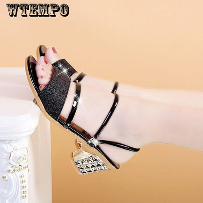 Ladies Sandals and Slippers Thick Heel Mid Heel Sandals Open Toe Korean All-match Sandals Women