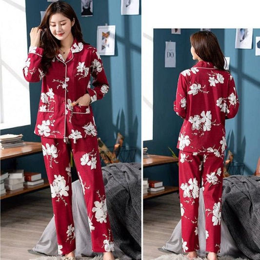 Women's Long Sleeve Floral Printed Pajamas Set Spring Autumn Casual Sleeping Suit Loose Comfortable Home Wear Pants Blouses Two Piece Set