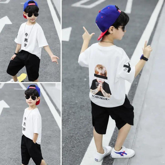 Boy's Suit Short-sleeved Summer Casual and Handsome Korean Version of Children's Sports Two-piece Suit