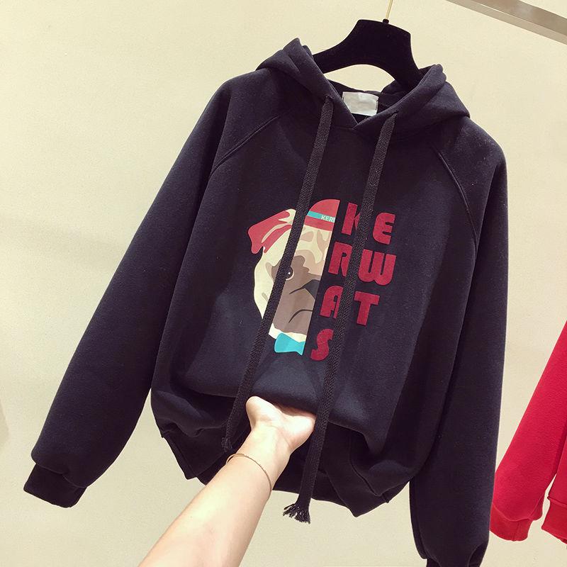 Large size long sleeve warm hooded Tops autumn and winter sweater pure cotton women's jersey wild