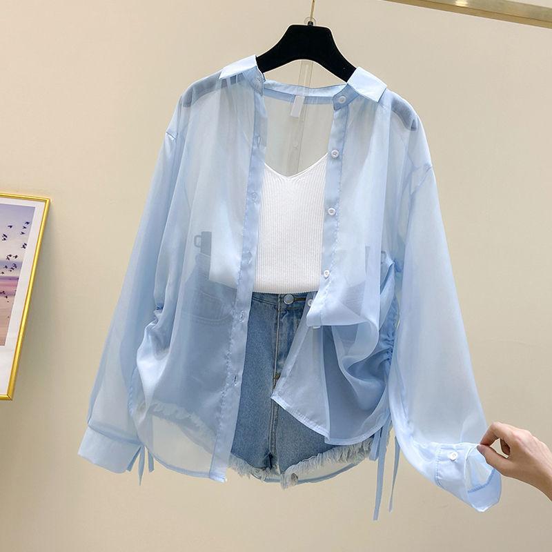 Sun Protection Clothing Women's Summer Thin Long-sleeved Shirt Jacket Pearl Chiffon Cardigan Air-conditioning Shirt