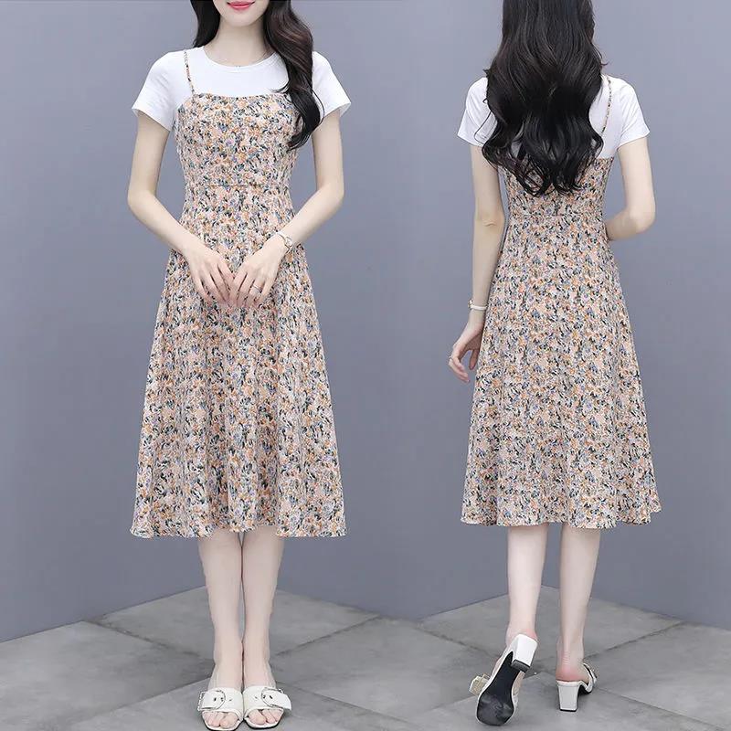 Pastoral Style Floral Dress Female Light Mature Temperament Was Thin Covering The Meat Over The Knee Long Skirt Ladies Mid-length Casual Dress