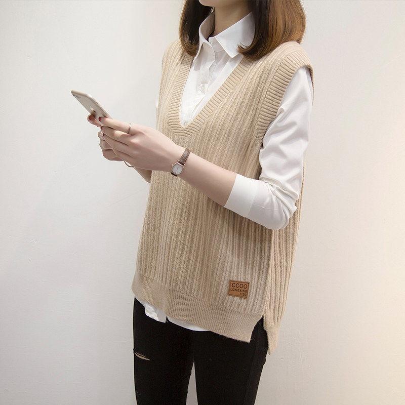 Loose Pullover Knit Vest, Short V-neck Sleeveless Sweater All-match Outer Wear