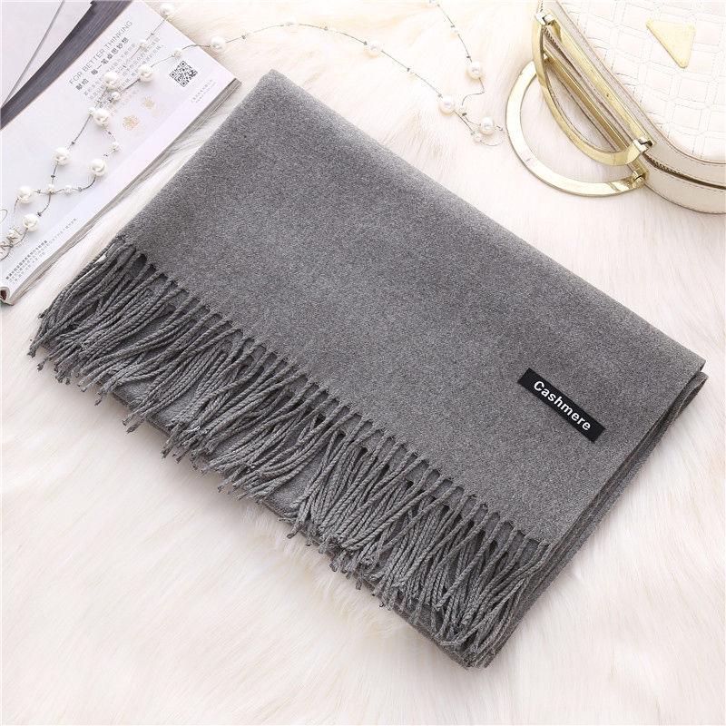 Women Solid Color Cashmere Scarves with Tassel Lady Long Scarf  Female Shawl Men Scarf