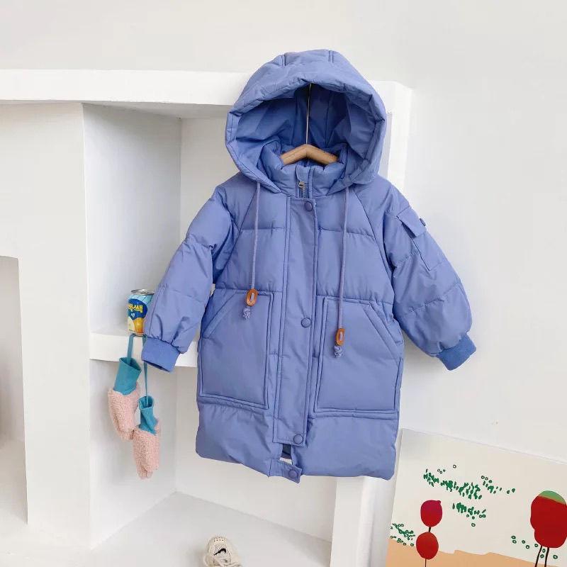 Children's Down Jacket Mid-length Girls Plus Fleece Padded Jacket Warm and Windproof Winter Clothes