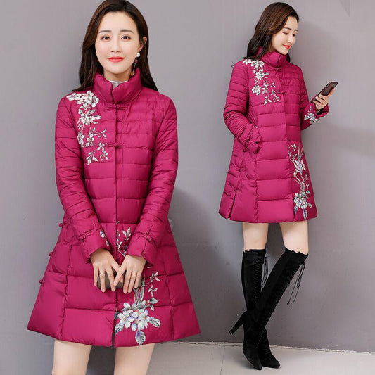 Women's Solid Color Down Jacket Mid-length Down Jacket Winter Korean Style Loose Coat Warm Stand-collar Down Jacket Quilted Jacket