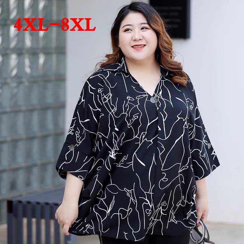 4XL-8XL Size Short-sleeved T-shirt Fat Woman Summer Dress Plus Fat Oversized Chiffon Printed Top Breathable and Loose