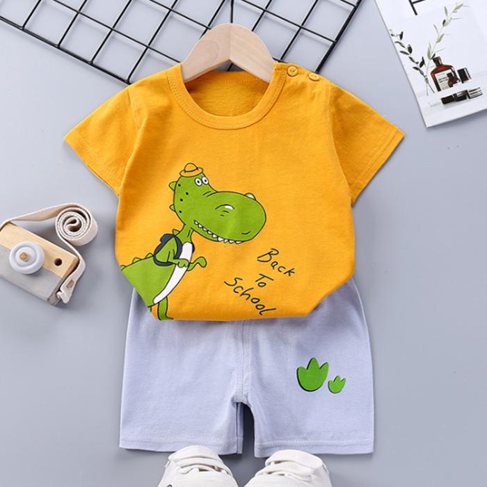 Children's Short Sleeve Suit Korean Style Boys and Girls Set Printing T-shirt + Shorts Two Piece Set