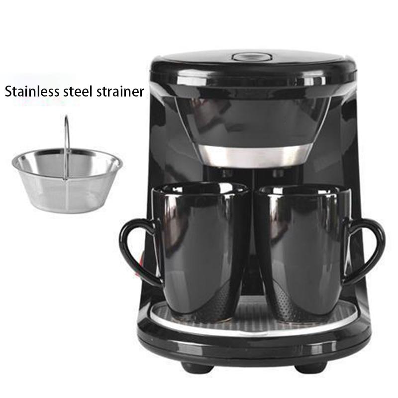 American Drip Coffee Machine Kitchen Appliances Dripping Coffee Maker Automatic Brew Tea Powder Milk Ceramic Double Cup