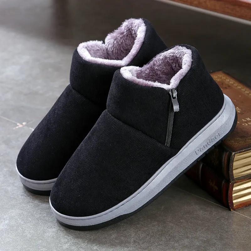 Winter Cotton Slippers Bag with Non-slip Cotton Shoes To Keep Warm Plus Velvet Home with Heel Printing Home Cotton Shoes