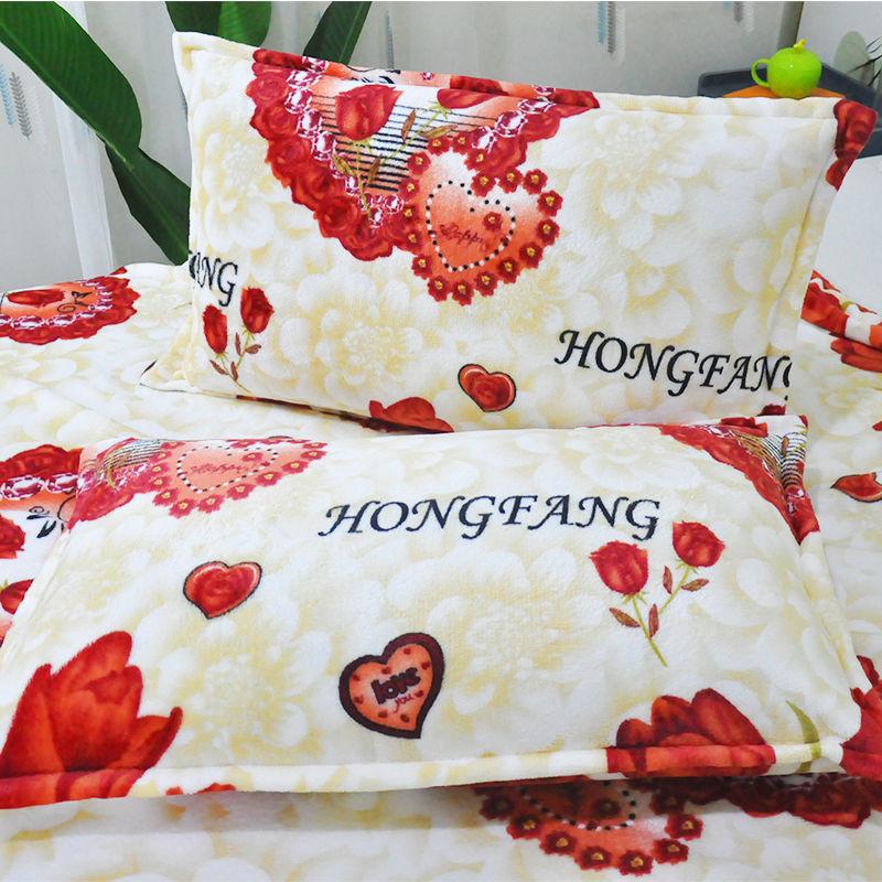 Coral Velvet Pillowcase Flannel Pillow Cover Winter Thicken A Pair of Pure Color Zipper Pillowcases 48*74cm