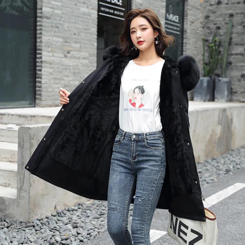 Winter Women's Cotton-padded Jacket Mid-length Large Size Fur Collar Plus Fleece Down Padded Jacket Padded Coat