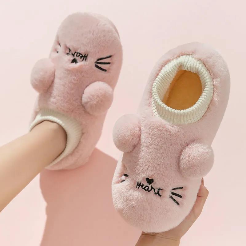 Autumn and Winter Cotton Slippers Cute Cat Design Cotton Slippers, Indoor Warmth Leisure and Entertainment, Flat Cotton Shoes