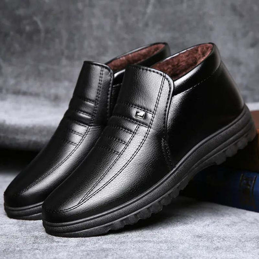 Winter Men's Non-slip and Velvet Warm Leather Shoes Middle-aged and Elderly Men's Casual Waterproof Work Shoes