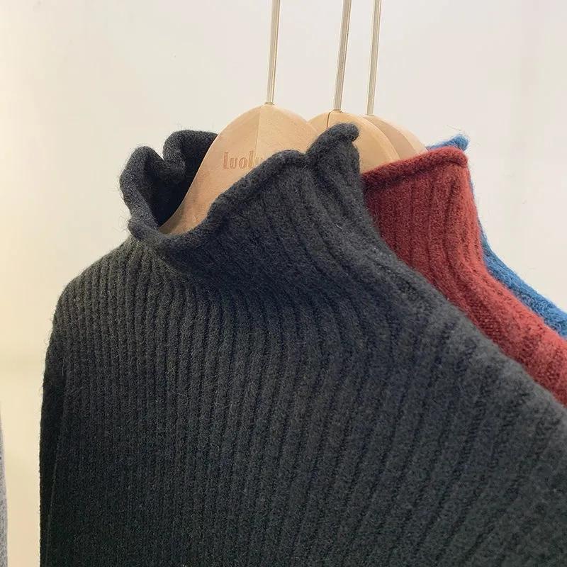 Women Half Turtleneck Pullover Sweater Autumn and Winter Thick Sweaters Women Casual Loose Jumpers Inside Solid Bottoming Sweaters Short Basic Tops