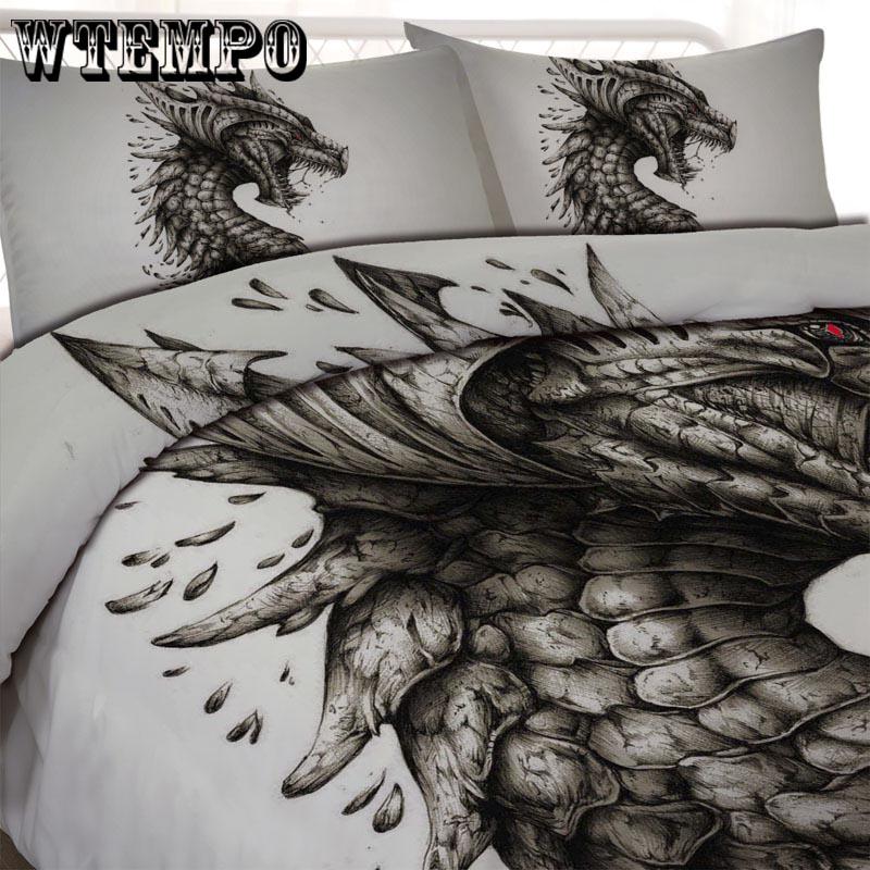 Dragon Bedding Set Quilt Cover 3D Dinosaur Pattern Comfortable Breathable Soft Bedding Set