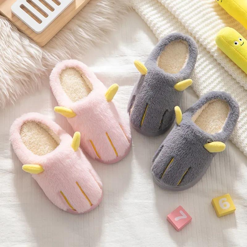 Cotton Slippers Boys and Girls Kids Cotton Slippers Non-slip Flat Shoes Big Children's Slippers Winter