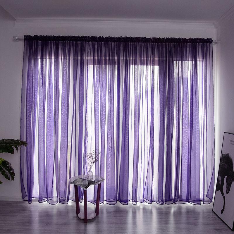 Nordic Simple Translucent Gauze Pure Color Finished Gauze Curtain Bedroom Bay Window Balcony Living Room Window Screen (1 Piece)