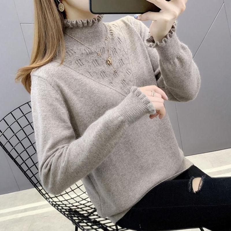 Sweater Autumn/winter Ruffled Half Turtleneck Sweater with Fungus Collar, Women's Bottoming Shirt, Foreign Style