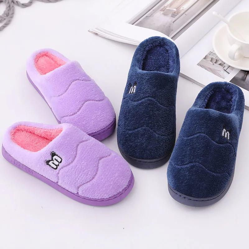 Winter Slippers Women Warm Cotton Shoes Thick Fleece Home Slides Men Plus Size Slippers Pink Blue Couples Non Slippers