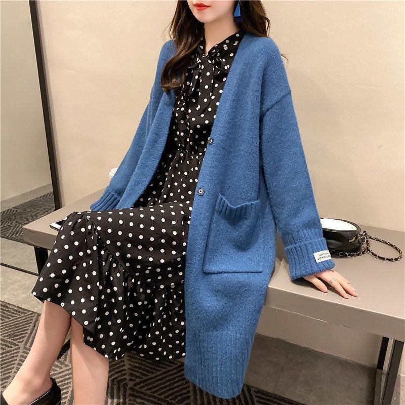 Autumn and Winter Casual Mid-length Sweater Loose Long-sleeved Pocket Cardigan