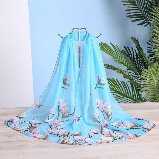 Women 155*45cm Oversized Printed Chiffon Silk Scarf  Sunscreen Holiday Seaside Beach Shawl