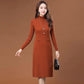 Autumn and Winter Pullover Turtleneck Sweater Skirt Mid-length Solid Color Casual Bottom Skirt Waist Knitted Women Sweater Dress