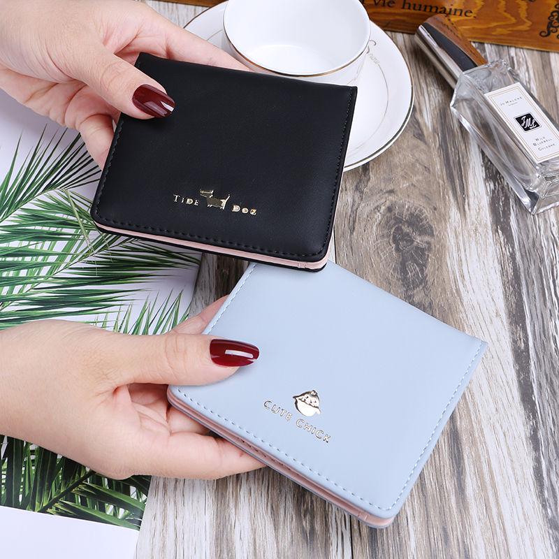 Small Wallet Female Short-style Two-fold Wallet Mini Folding Card Bag Simple Lady's Buckle Wallet