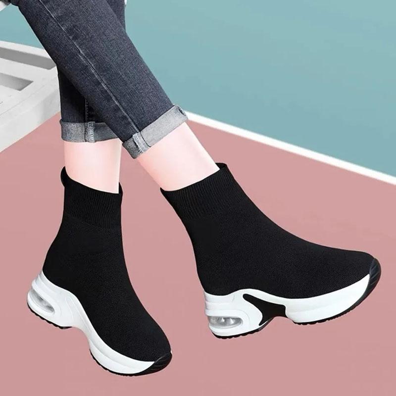 Inner Increase Women's Shoes Boots Spring and Autumn Women's Boots Stretch Knit Sports Casual Socks Short Boots Mid-tube Single Boots