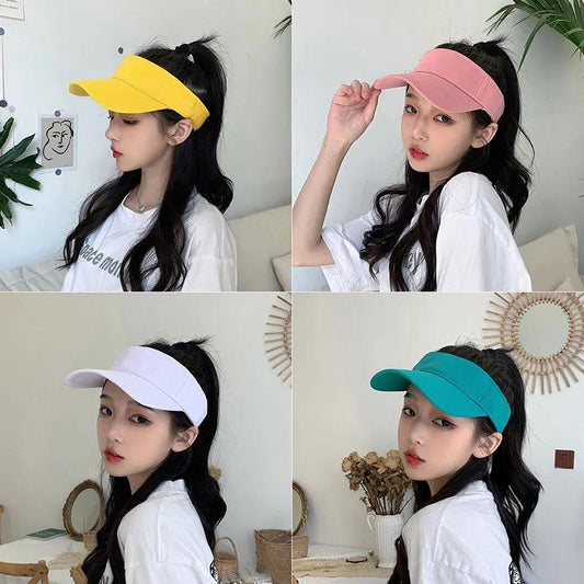 Empty Top Peaked Cap Women's Summer Sunscreen Protective Hat Anti-UV Outdoor Leisure Sports Baseball Cap Solid Color