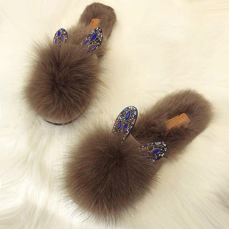 Furry Slippers Flat-bottomed Casual Wear Women's Shoes Artificial Rabbit Fur Cotton Slippers Women's Temperament Women's Shoes Moccasins