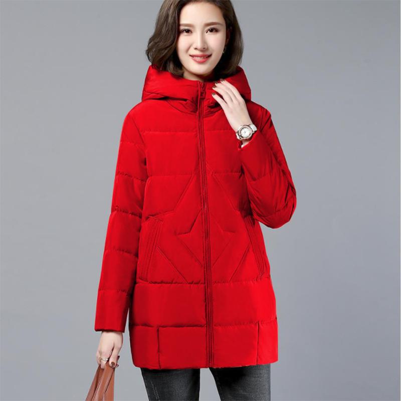 Women's Mid-length Down Jacket Winter Korean Loose Cotton Clothes Casual Hooded Padded Jacket