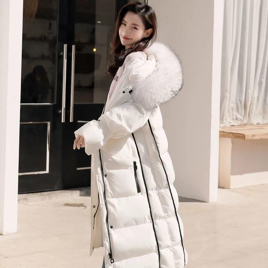 Women's Mid-length Down Jacket Winter Korean Loose Cotton Clothes Casual Hooded Padded Jacket Quilted Jacket