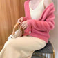 Autumn and Winter Casual Mohair Top Loose V-neck Knitted Sweater Cardigan Button Female Jacket