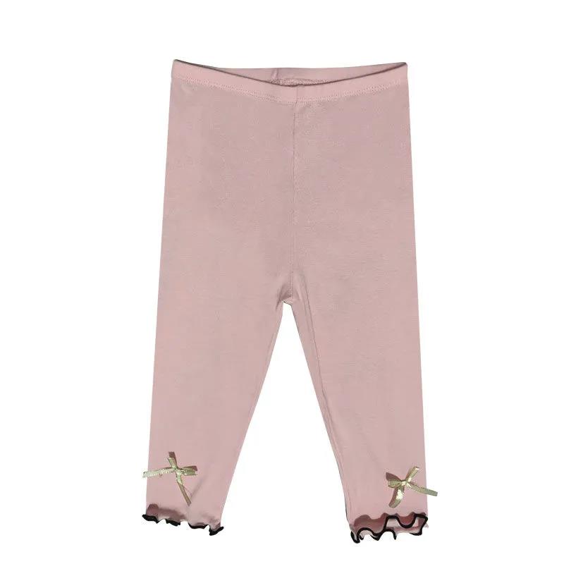 Girls' Leggings Children's Spring and Autumn Thin Bow Korean Cropped Trousers Baby Outer Wear and Inner Wear Stretch Pants