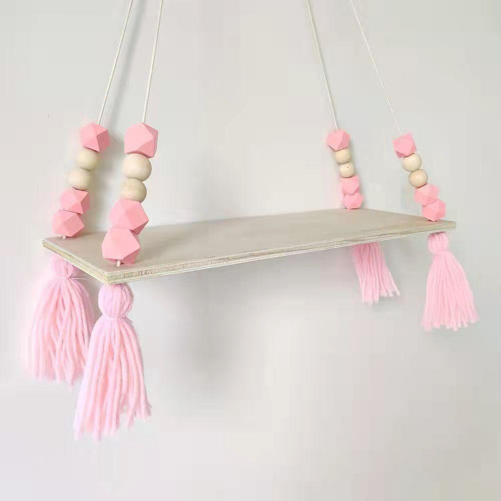 Wall Hanging Shelf Wood Rope Swing Shelves Baby Kids Room Storage Holder Decor