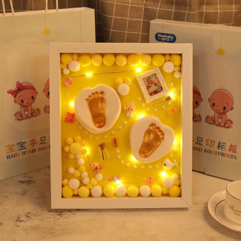 3D DIY Baby Hand Print and Footprint Soft Clay Photo Frame For Newborn Milestone Cards Infant Hand Casting Kit Baby Souvenir Set