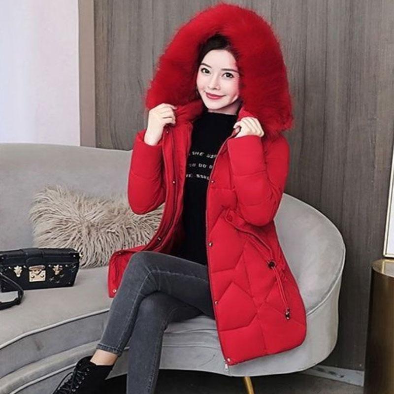 Down Jacket Winter Korean Fashion Big Fur Collar Mid-length Hooded Thick Warm Large Size Jacket Suitable for Women