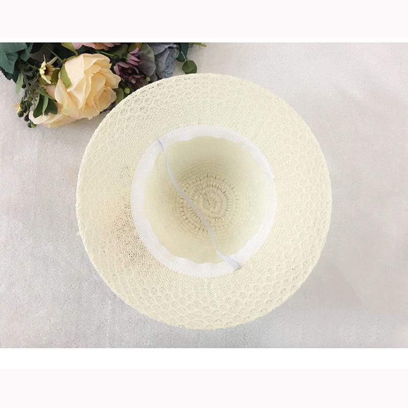 Women's Sun Cap Summer Flower Ribbon Bow Straw Hat Sunscreen Hollow Out Beach Holiday Vacation Anti-UV Hat All-match Sun Hat