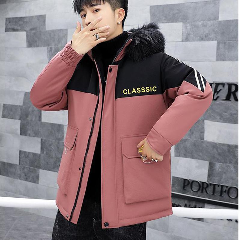 Fashion Parker Jacket Winter Fashion Men's Cotton Jacket Thicken Stitching Trendy Brand Hooded Cotton Jacket Loose Men's Cotton Jacket