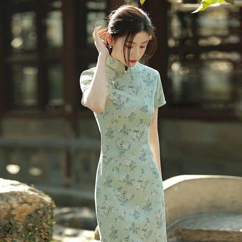 2021 Cheongsam Summer Young Little Man Improved Dress Yellow Daily Girl Retro Temperament